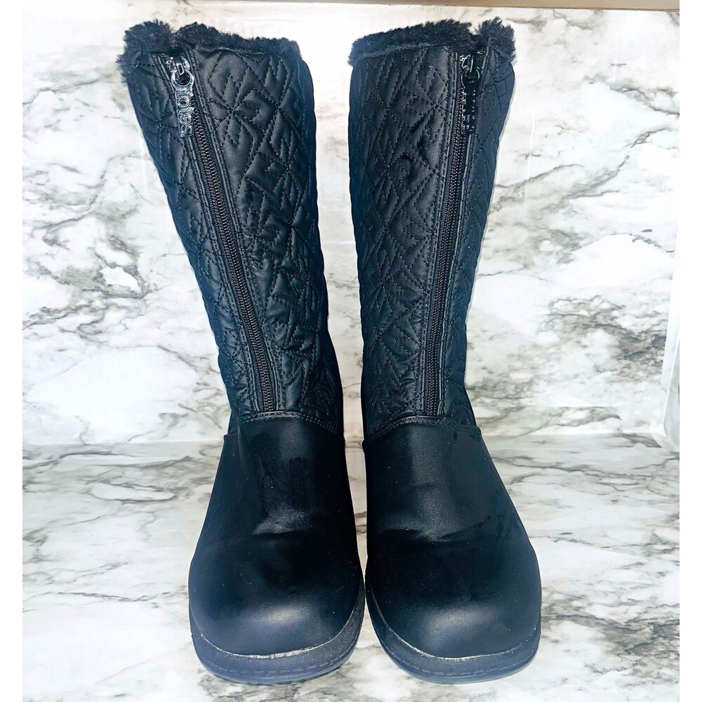 Totes Nancy Zipper Snow Boots Womenโs 11W Black Quilted Front Zip Winter Outdoor